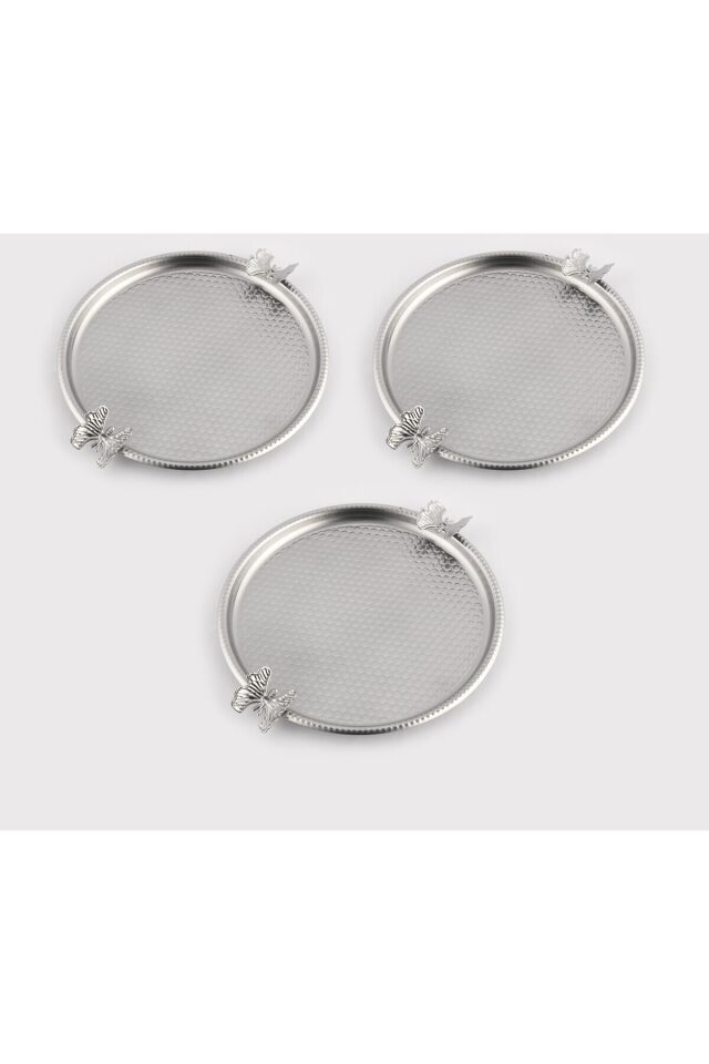 Iren Yuvarlak Petek Model Kelebek Detaylı Sunum Tepsisi 3 Lü Takım
