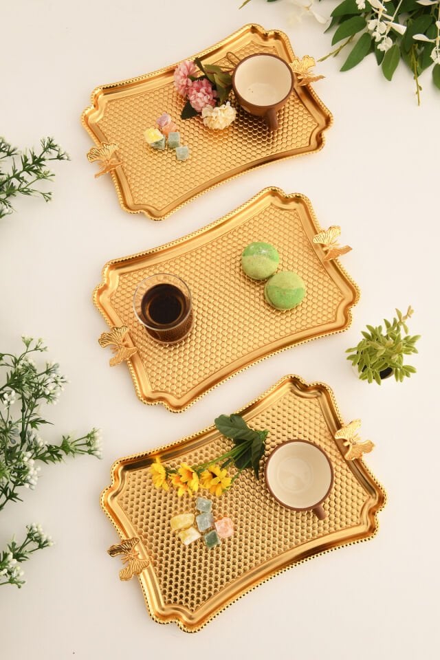 Fiano Kelebek Petek Model Kelebek Detaylı Sunum Tepsisi 3 Lü Takım