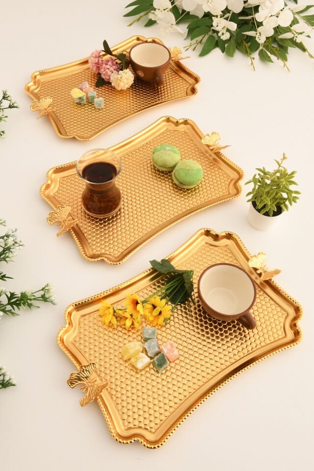 Fiano Kelebek Petek Model Kelebek Detaylı Sunum Tepsisi 3 Lü Takım