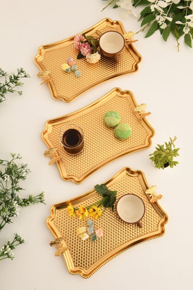 Fiano Kelebek Petek Model Kelebek Detaylı Sunum Tepsisi 3 Lü Takım