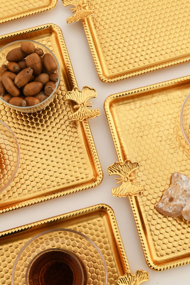 Karev Kare Kelebek Detaylı Sunum Tepsisi 6 Lı Takım Gold