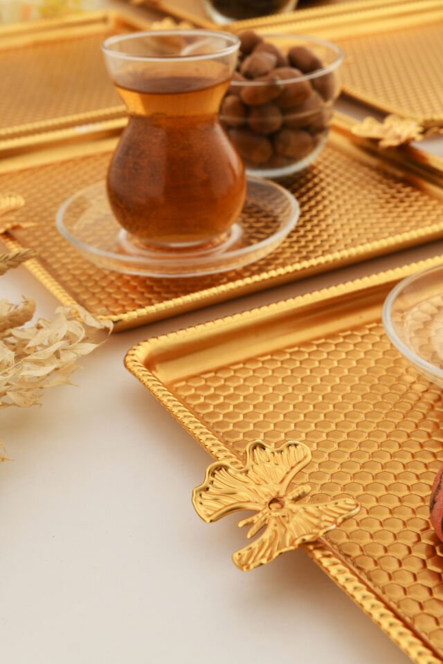 Karev Kare Kelebek Detaylı Sunum Tepsisi 6 Lı Takım Gold