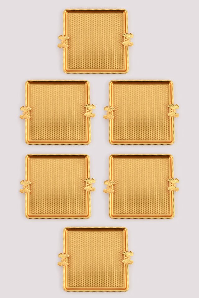 Karev Kare Kelebek Detaylı Sunum Tepsisi 6 Lı Takım Gold