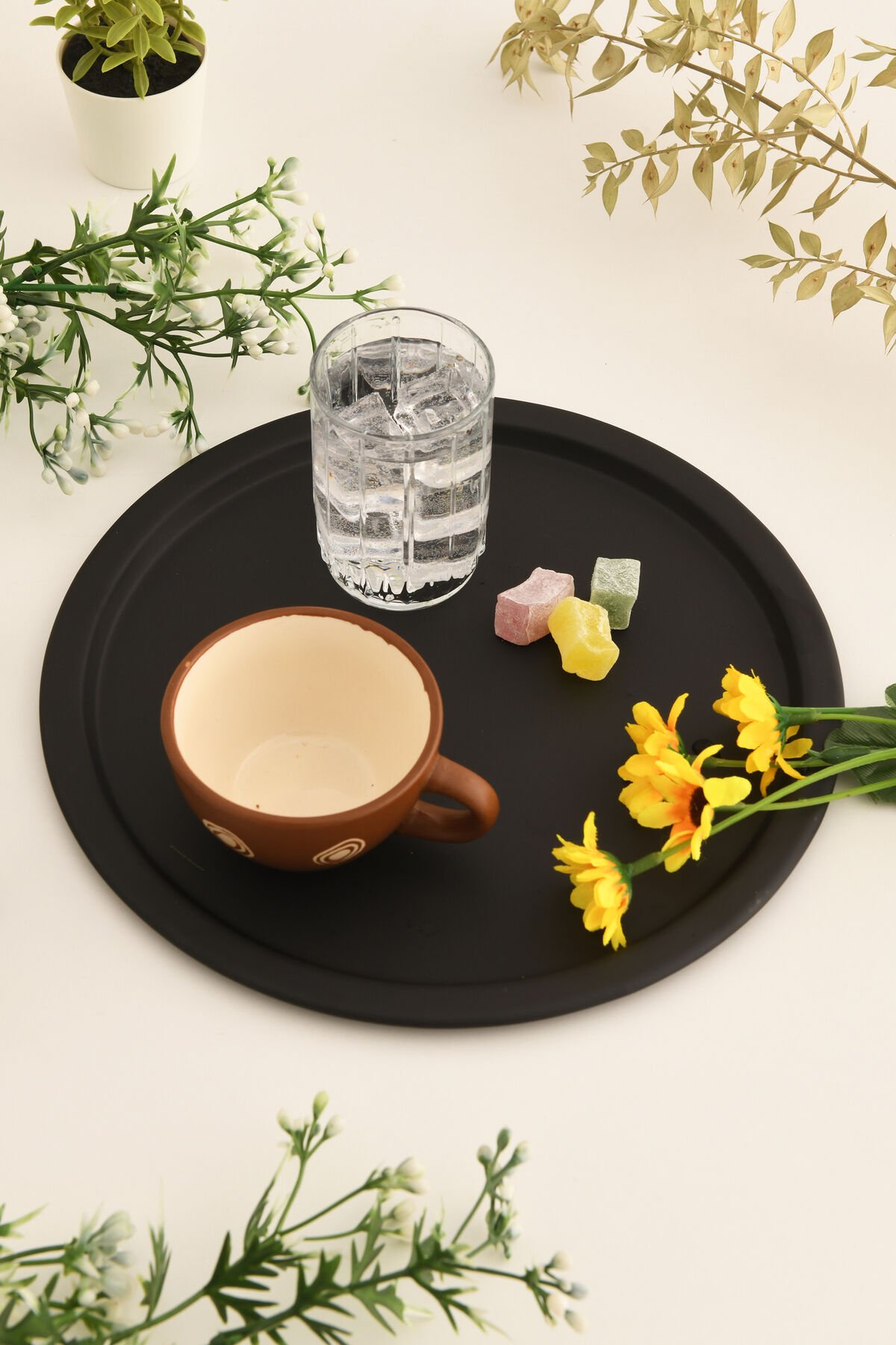 Dario Yuvarlak Dekoratif Sunum Tepsisi Siyah 1 Adet