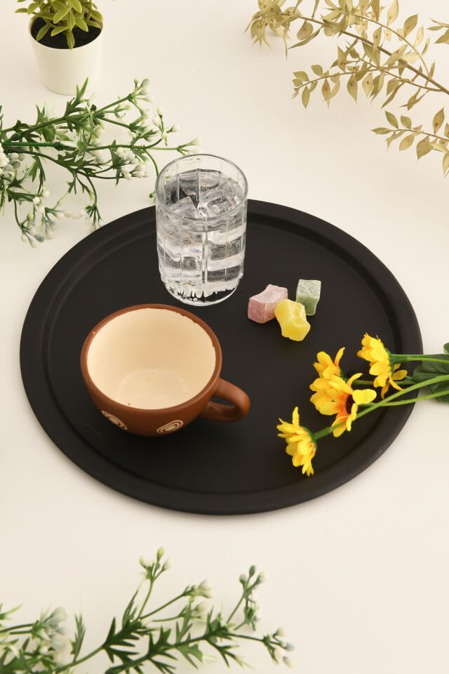 Dario Yuvarlak Dekoratif Sunum Tepsisi Siyah 1 Adet