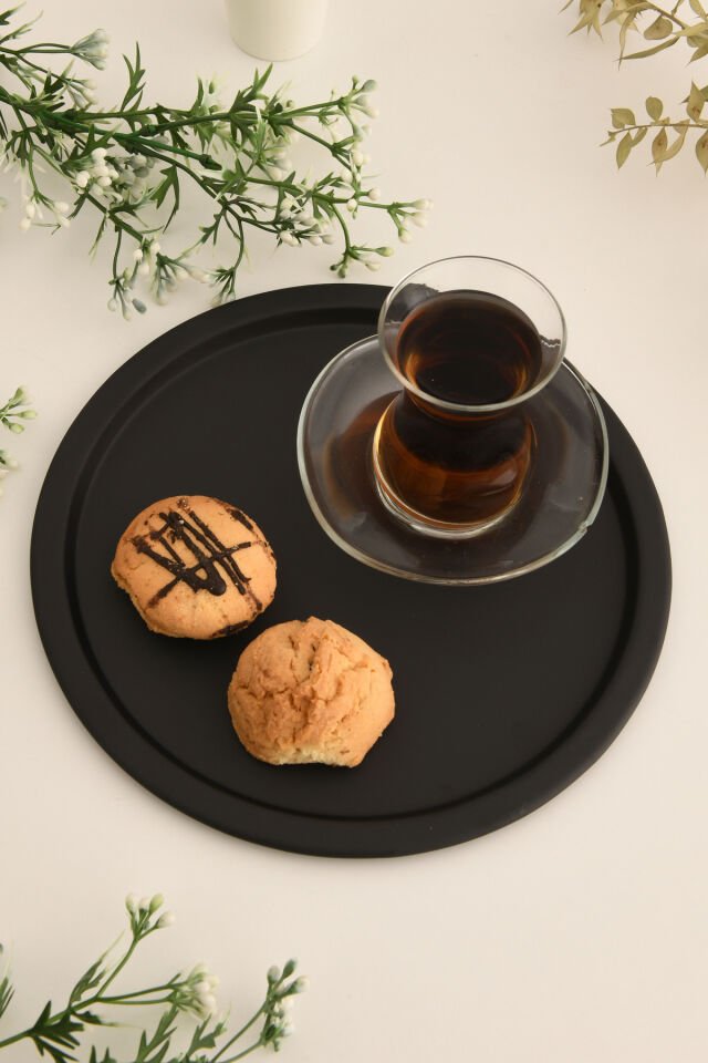 Dario Yuvarlak Dekoratif Sunum Tepsisi Siyah 1 Adet