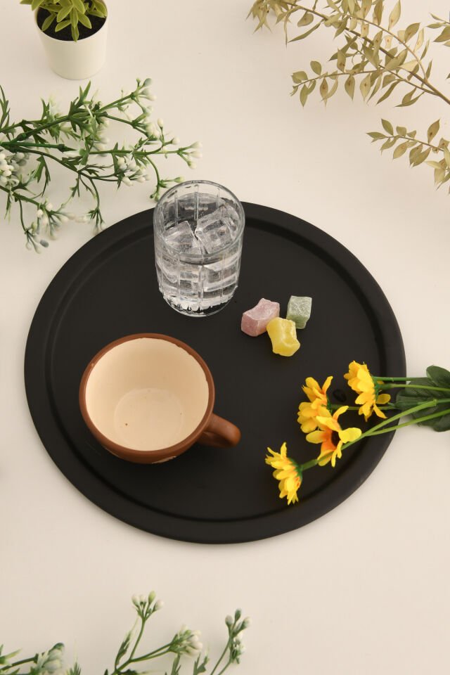 Dario Yuvarlak Dekoratif Sunum Tepsisi Siyah 1 Adet