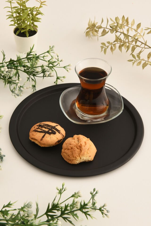 Dario Yuvarlak Dekoratif Sunum Tepsisi Siyah 1 Adet