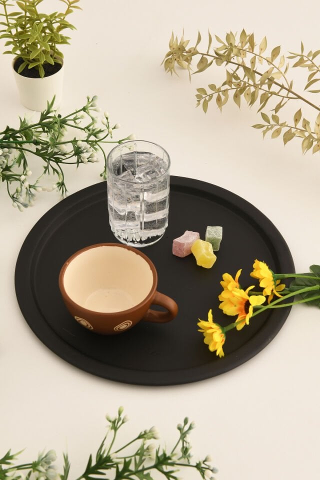 Dario Yuvarlak Dekoratif Sunum Tepsisi Siyah 1 Adet