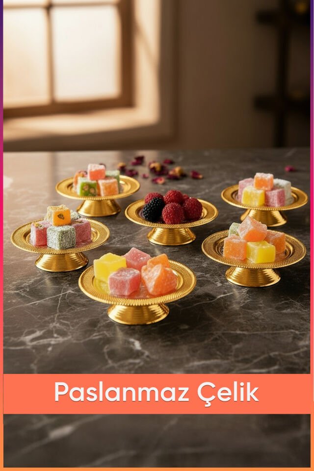 Perali 6 Parça Şekerlik Lokumluk Gold Ayaklı Sunum Tabağı Sofra Takımı İkram Misafir Servis