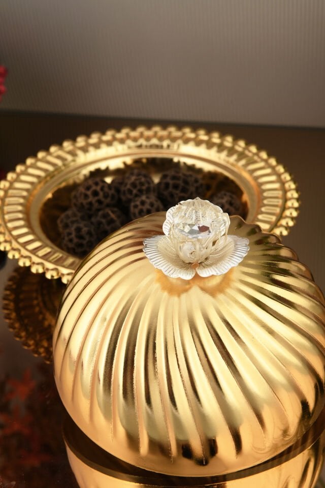 Asto Şekerlik Gold Kristal Detaylı Kapaklı Zarif Şık Sunum Tabağı Sofra Takımı İkram Misafir