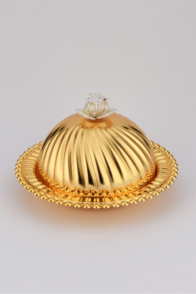 Asto Şekerlik Gold Kristal Detaylı Kapaklı Zarif Şık Sunum Tabağı Sofra Takımı İkram Misafir