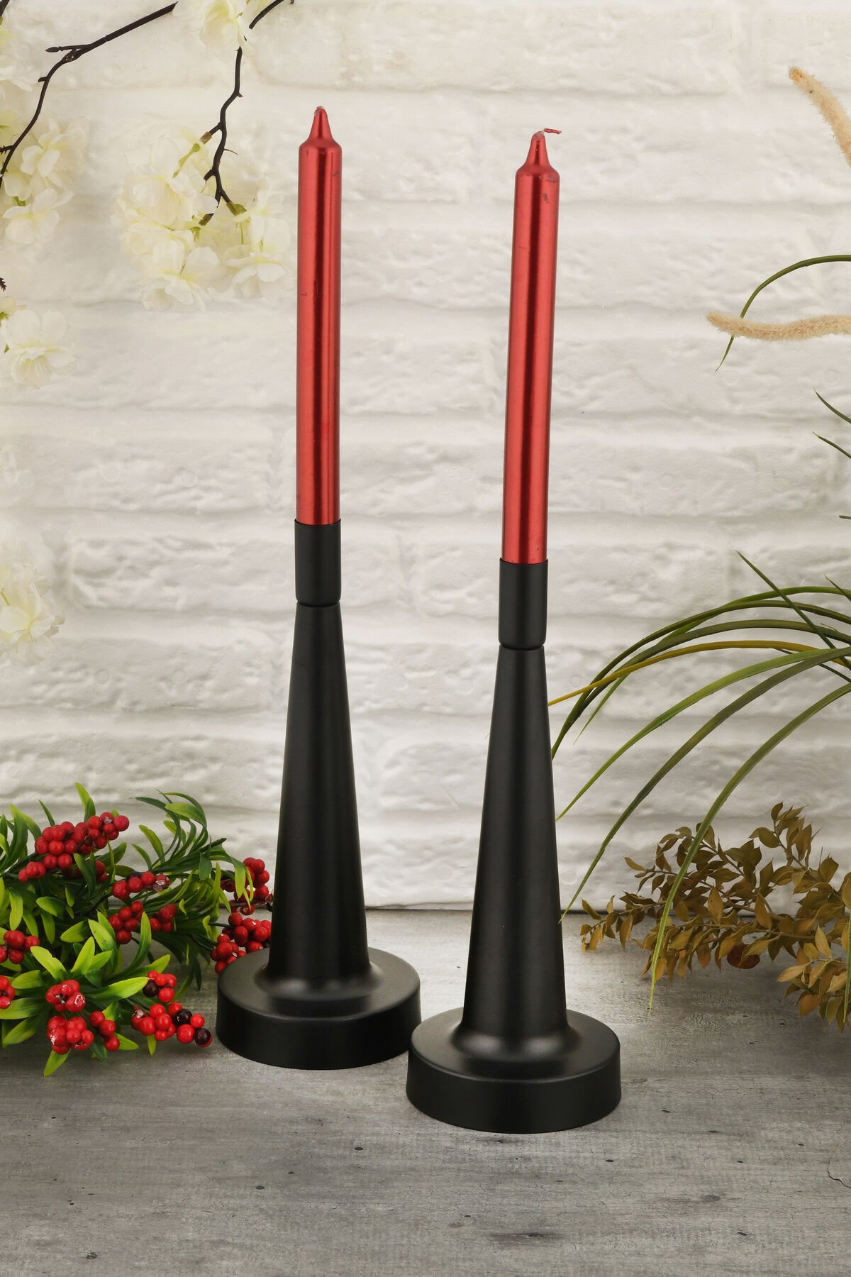 Moli Siyah Mumluk Dekoratif Şamdan Düz Taban Paslanmaz Kaplama Modern 25x10 Mum Tutacağı