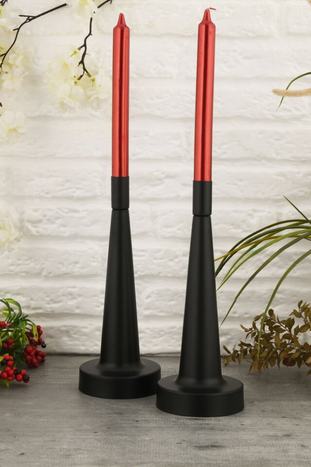 Moli Siyah Mumluk Dekoratif Şamdan Düz Taban Paslanmaz Kaplama Modern 25x10 Mum Tutacağı