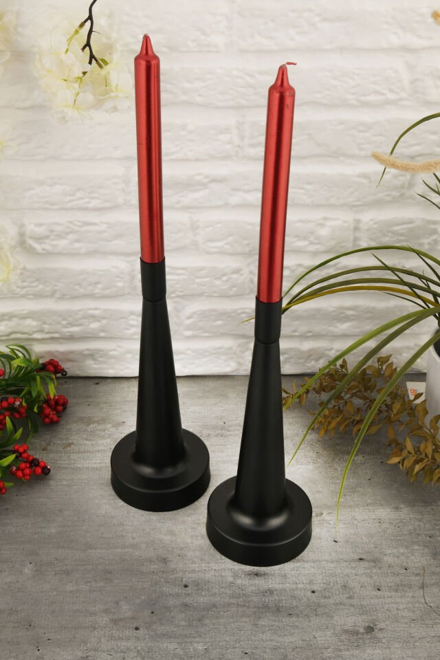 Moli Siyah Mumluk Dekoratif Şamdan Düz Taban Paslanmaz Kaplama Modern 25x10 Mum Tutacağı