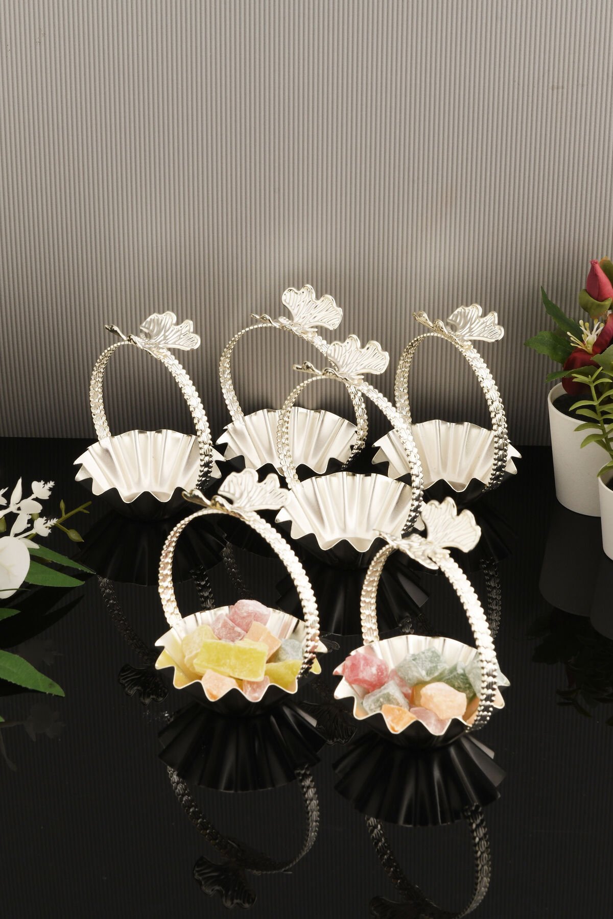 Ekim 6 Parça Şekerlik Lokumluk Gümüş Sunum Tabağı Sofra Takımı İkram Misafir Servis