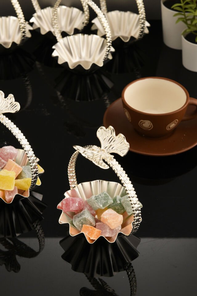 Ekim 6 Parça Şekerlik Lokumluk Gümüş Sunum Tabağı Sofra Takımı İkram Misafir Servis