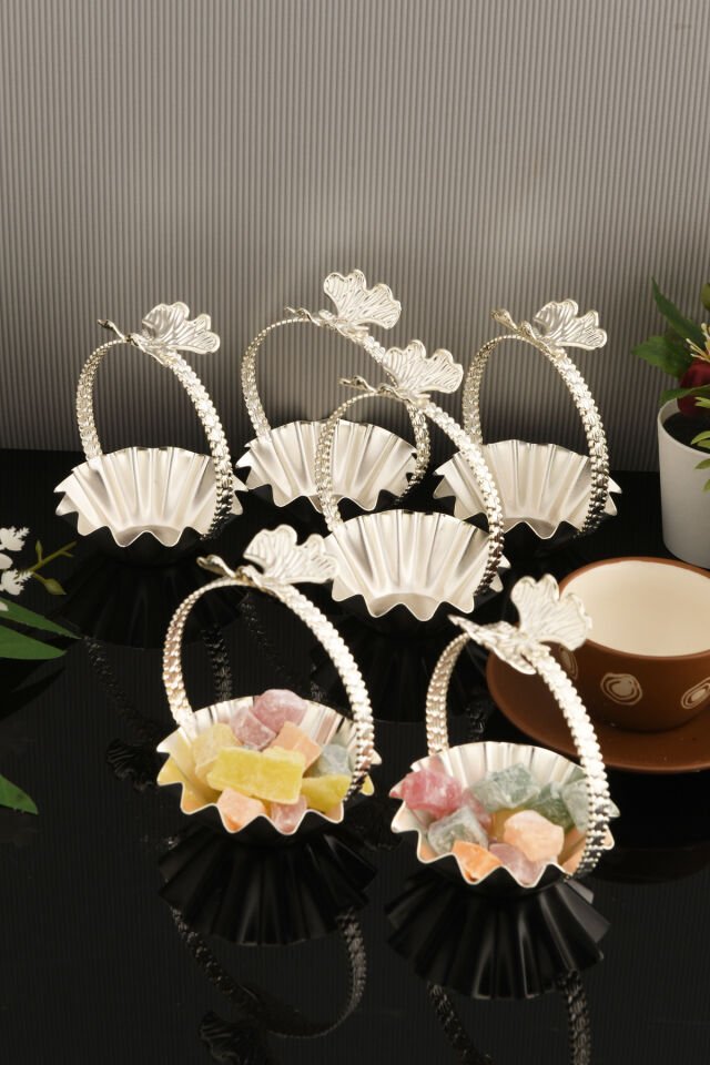 Ekim 6 Parça Şekerlik Lokumluk Gümüş Sunum Tabağı Sofra Takımı İkram Misafir Servis