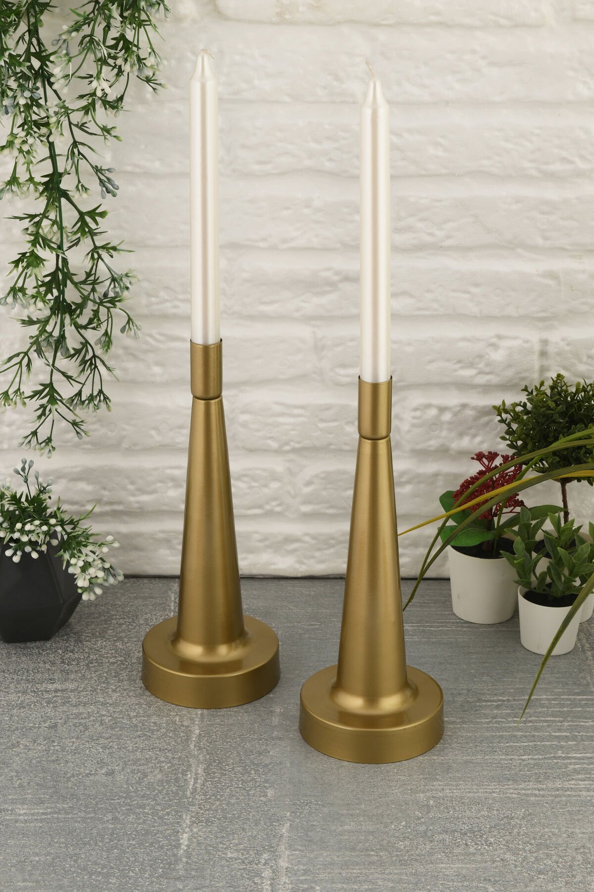 Moli Eskitme Mumluk Dekoratif Şamdan Düz Taban Paslanmaz Kaplama Modern 10x25 Mum Tutacağı