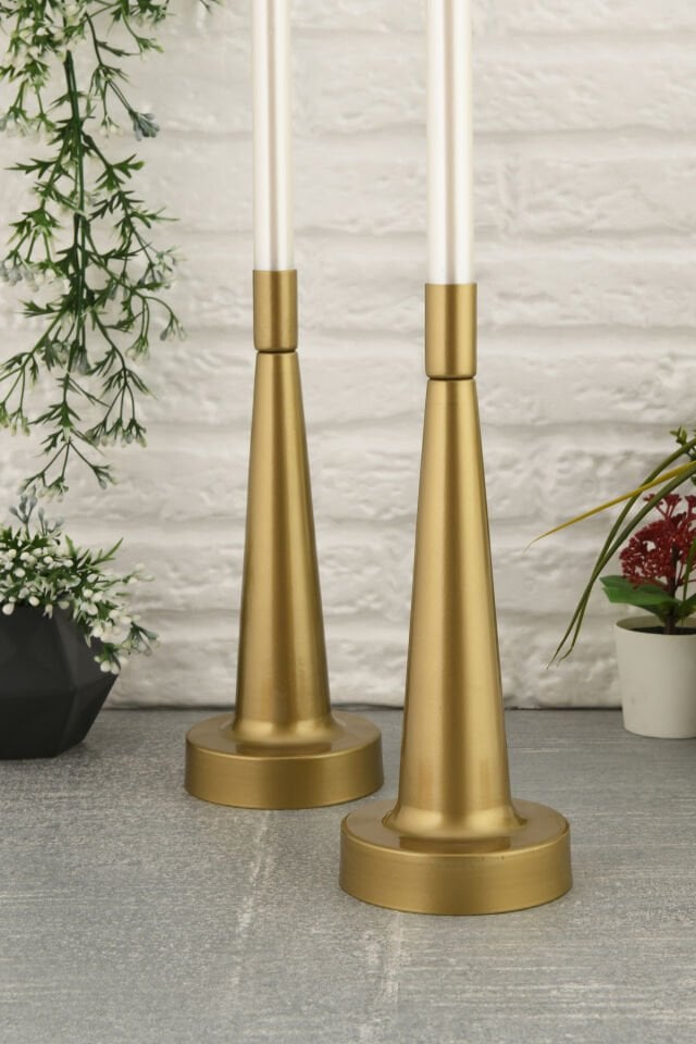 Moli Eskitme Mumluk Dekoratif Şamdan Düz Taban Paslanmaz Kaplama Modern 10x25 Mum Tutacağı