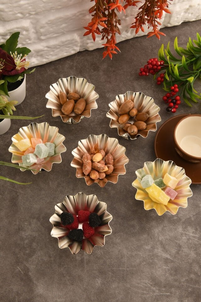 Anos 6 Parça Şekerlik Lokumluk Ayaklı Sunum Tabağı Sofra Takımı İkram Misafir Servis