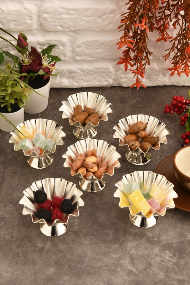 Anos 6 Parça Şekerlik Lokumluk Ayaklı Sunum Tabağı Sofra Takımı İkram Misafir Servis