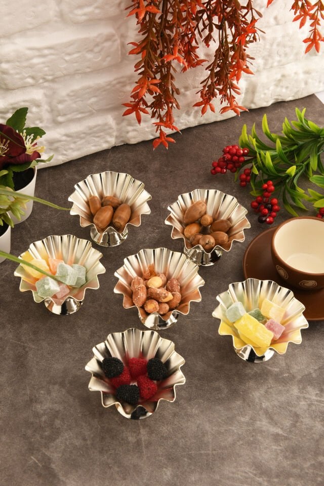 Anos 6 Parça Şekerlik Lokumluk Ayaklı Sunum Tabağı Sofra Takımı İkram Misafir Servis