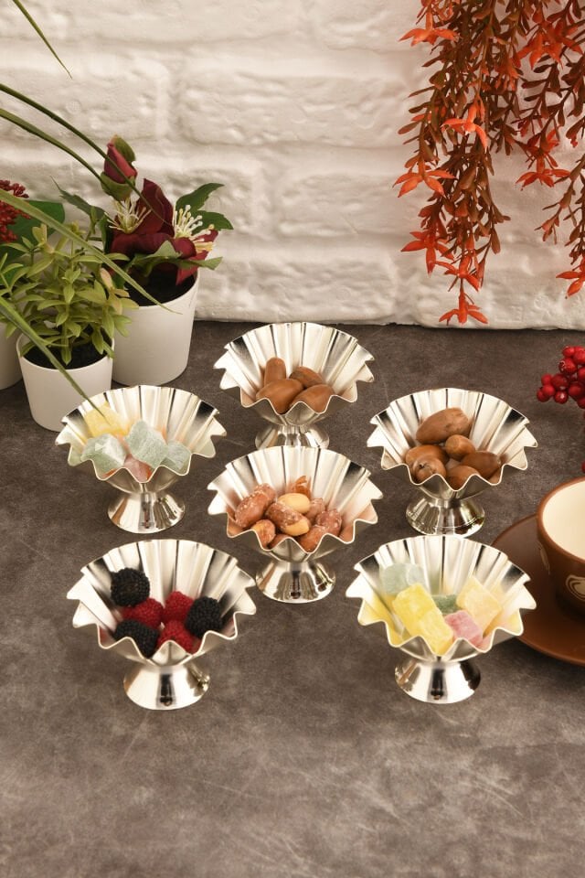 Anos 6 Parça Şekerlik Lokumluk Ayaklı Sunum Tabağı Sofra Takımı İkram Misafir Servis