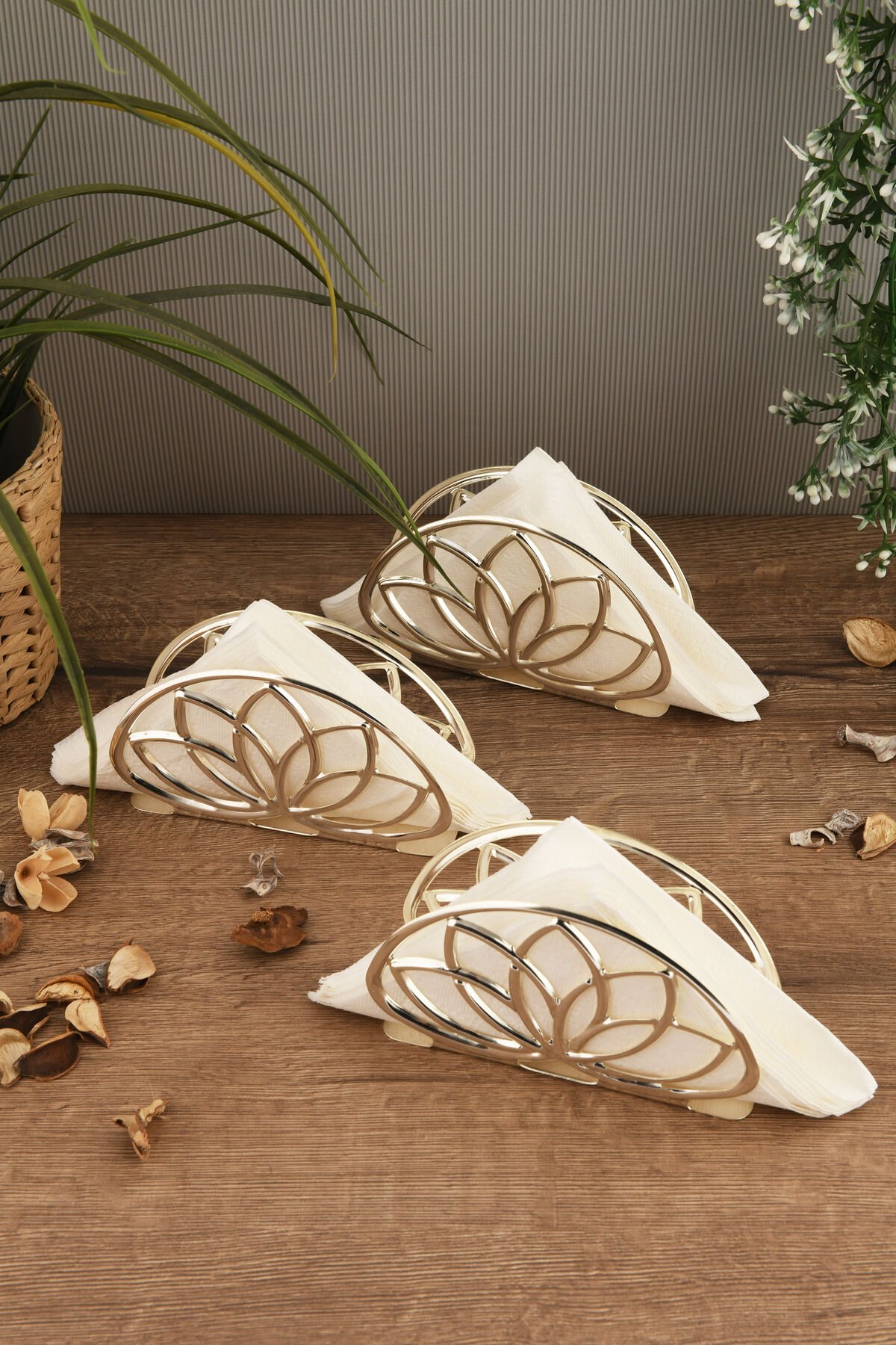 Almar Lotus Peçetelik 3 Lü Takım Gümüş