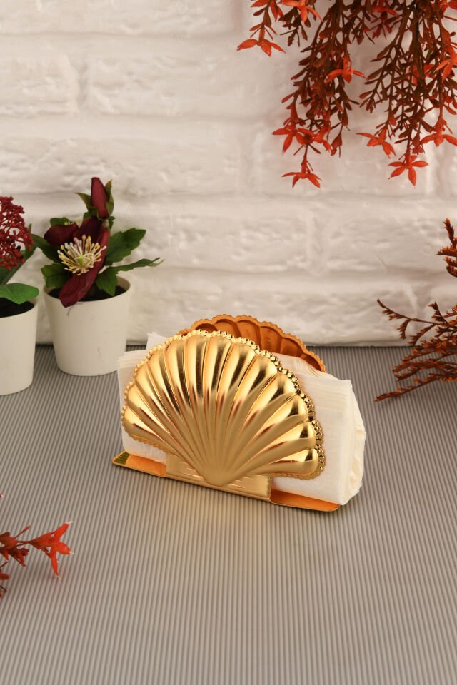 Orister Gold Paslanmaz Lüks Peçetelik Düzenleyici Deniz Kabuğu Sunum Mutfak Dekorasyonu Sofra