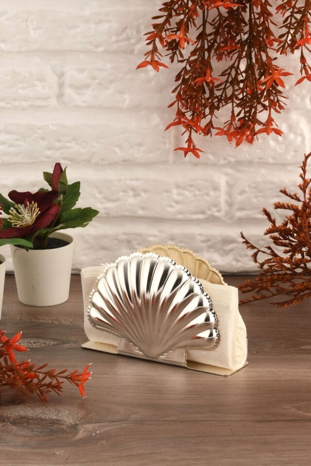 Orister Gümüş Paslanmaz Lüks Peçetelik Düzenleyici Deniz Kabuğu Sunum Mutfak Dekorasyonu Sofra