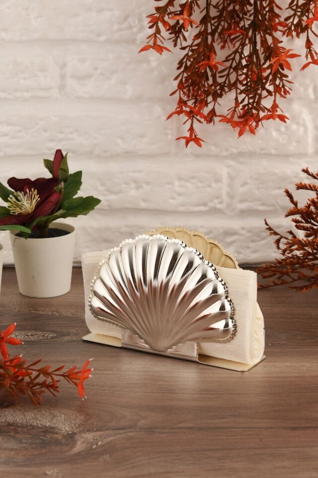 Orister Gümüş Paslanmaz Lüks Peçetelik Düzenleyici Deniz Kabuğu Sunum Mutfak Dekorasyonu Sofra