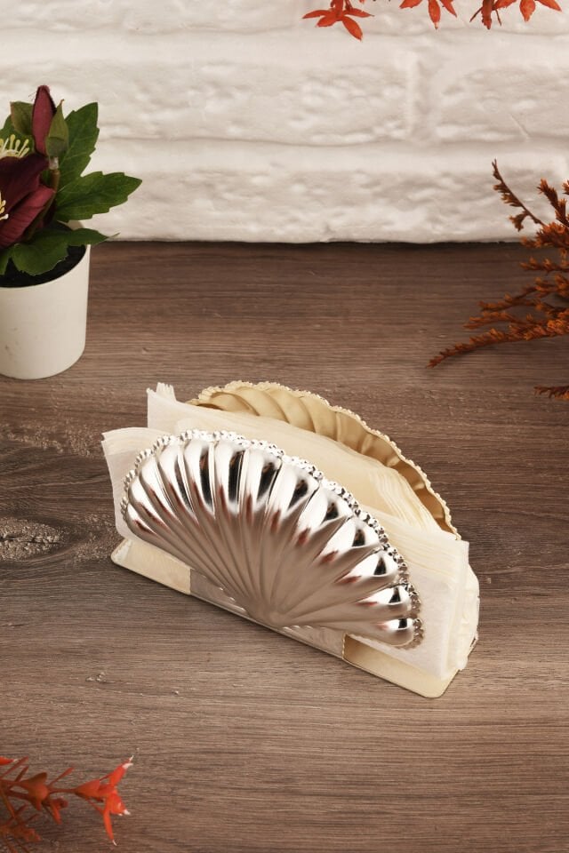 Orister Gümüş Paslanmaz Lüks Peçetelik Düzenleyici Deniz Kabuğu Sunum Mutfak Dekorasyonu Sofra