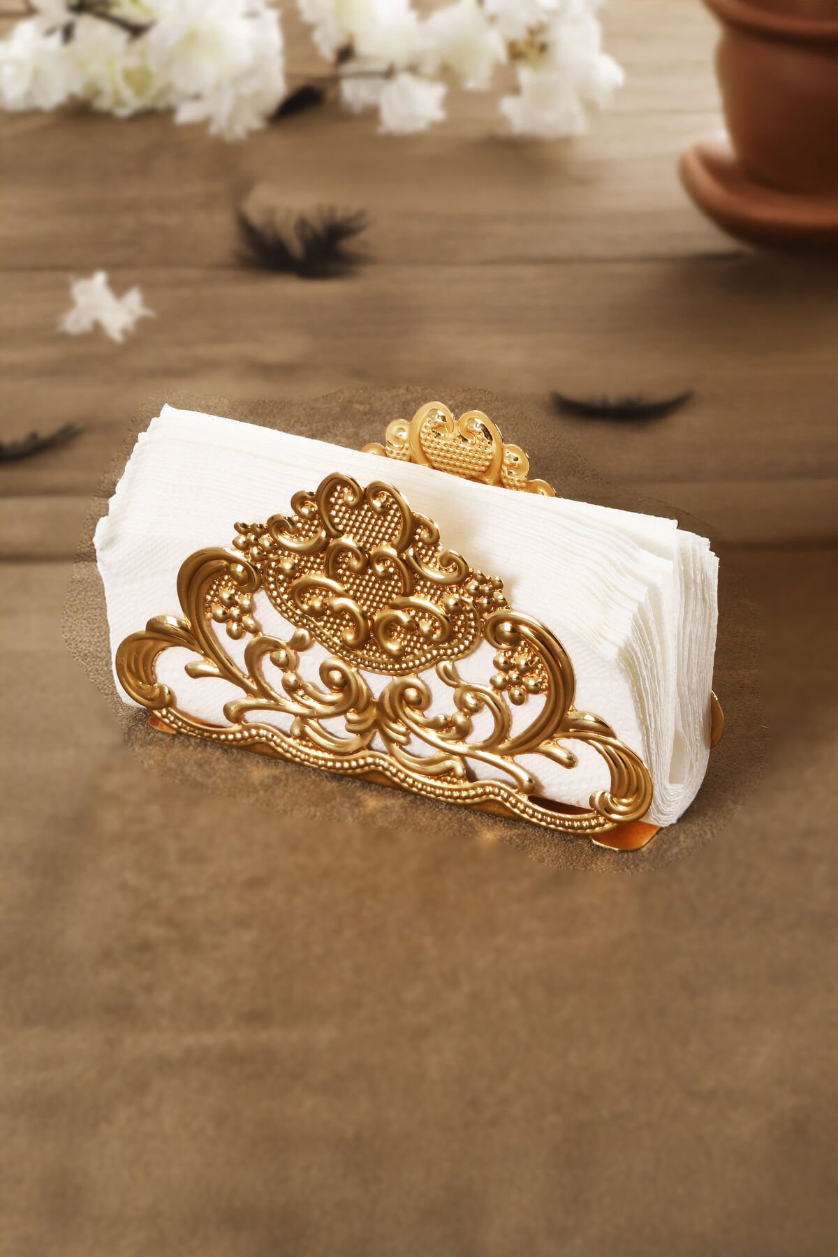 Joven Gold Paslanmaz Çelik Ultra Lüks Peçetelik Düzenleyici Sunum Mutfak Dekorasyonu Sofra