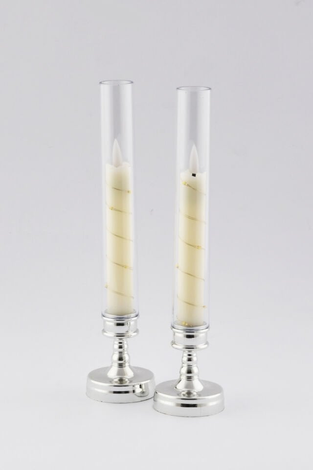 Lumox 2 Adet Peri Led Işıklı Mum Görünümlü Pilli Şamdan Dekoratif Aydınlatma Obje Masa Lambası