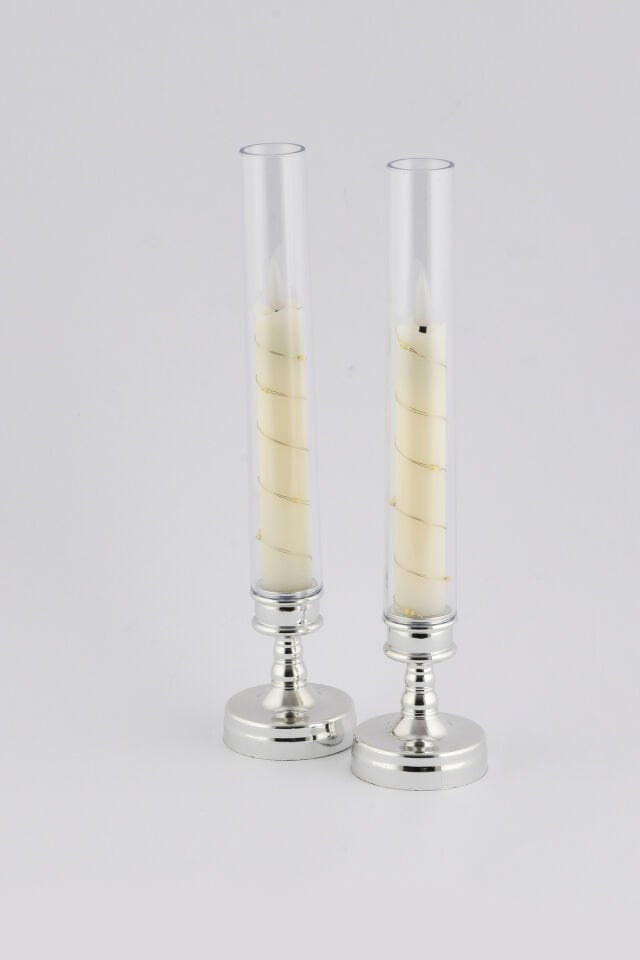 Lumox 2 Adet Peri Led Işıklı Mum Görünümlü Pilli Şamdan Dekoratif Aydınlatma Obje Masa Lambası