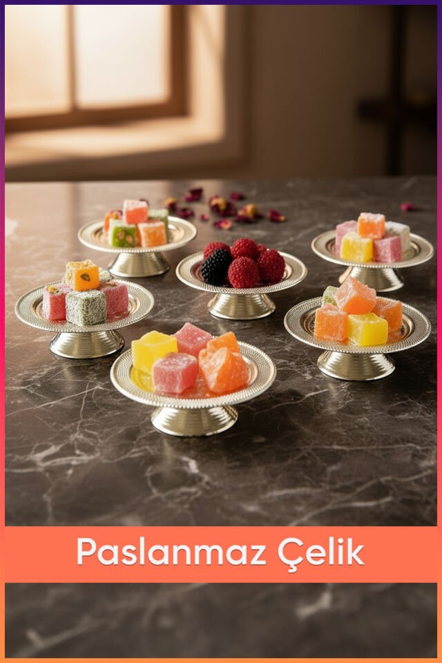 Perali 6 Parça Şekerlik Lokumluk Krom Ayaklı Sunum Tabağı Sofra Takımı İkram Misafir Servis