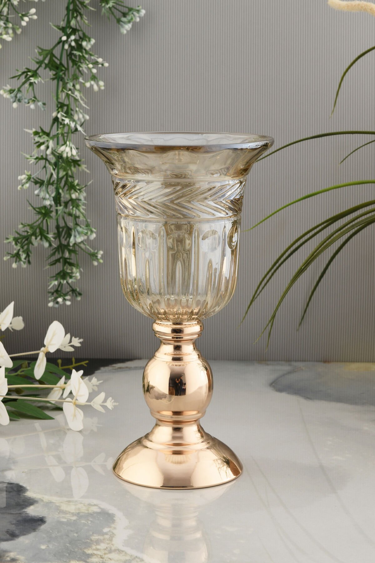 Sam Minimal Desenli Cam Dekoratif Vazo Sarı