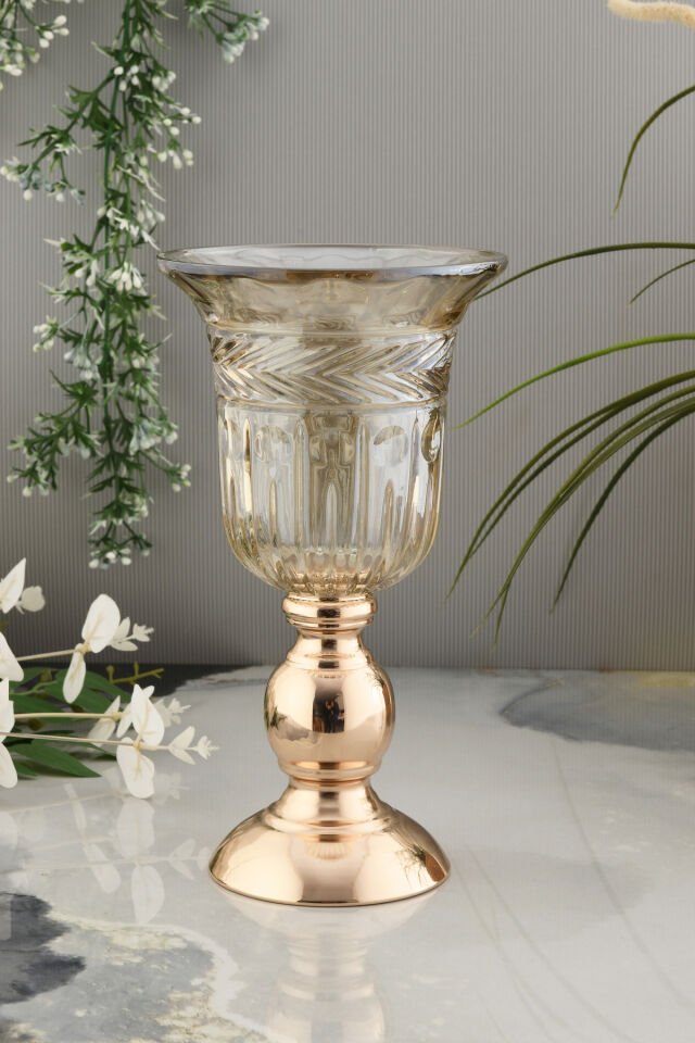 Sam Minimal Desenli Cam Dekoratif Vazo Sarı