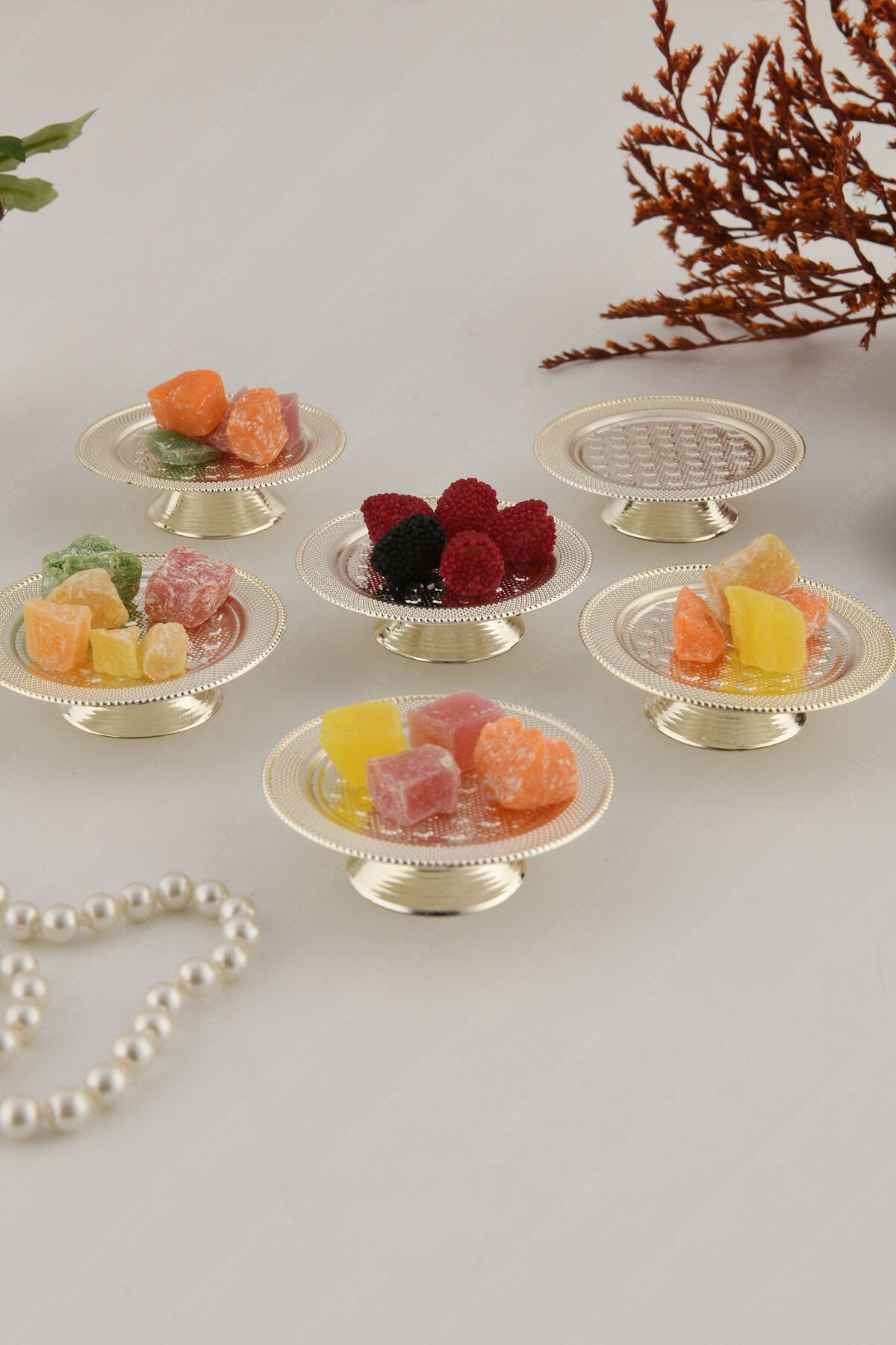 Pera Gümüş 6'lı Set Şekerlik Lokumluk Çerezlik Kahve Yanı Sunumluk Dekoratif Özel Tırtıklı