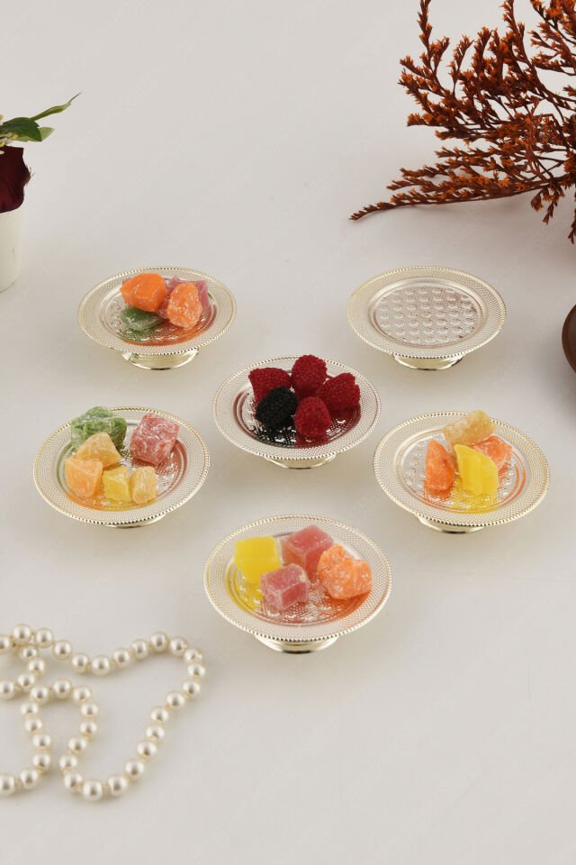 Pera Gümüş 6'lı Set Şekerlik Lokumluk Çerezlik Kahve Yanı Sunumluk Dekoratif Özel Tırtıklı