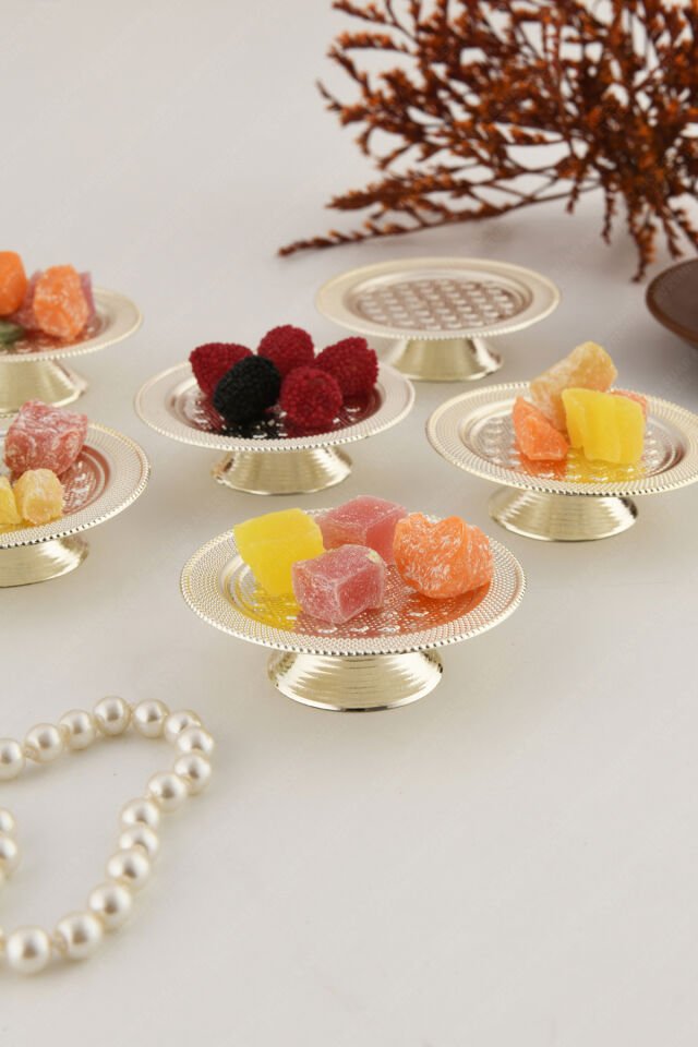 Pera Gümüş 6'lı Set Şekerlik Lokumluk Çerezlik Kahve Yanı Sunumluk Dekoratif Özel Tırtıklı