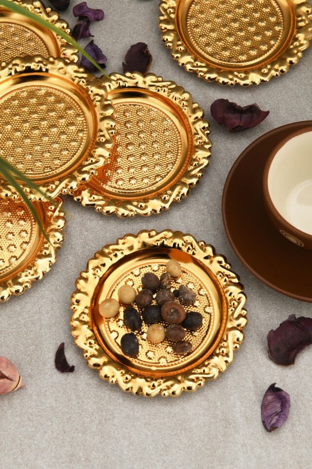 Velis 6 Lı Kahve Yanı Nokta Desenli Minik Sunumluk Gold