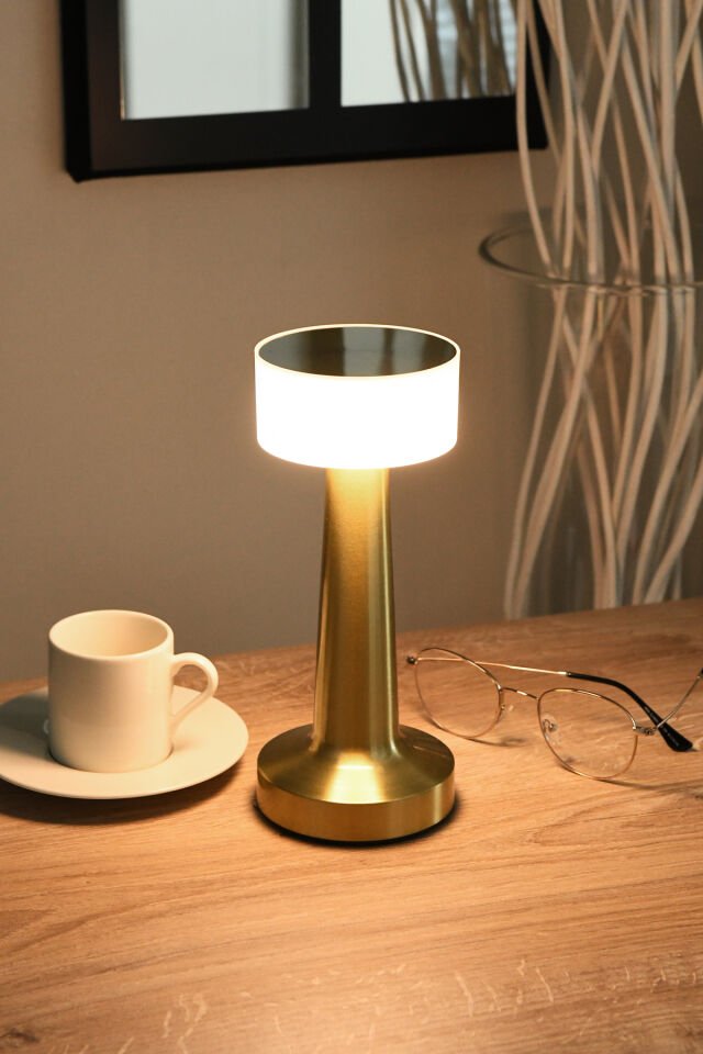 Limeo Dokunmatik Şarjlı Metal Masa Lambası 3 Renk Işık Dekoratif Dimmer Abajur Kablosuz