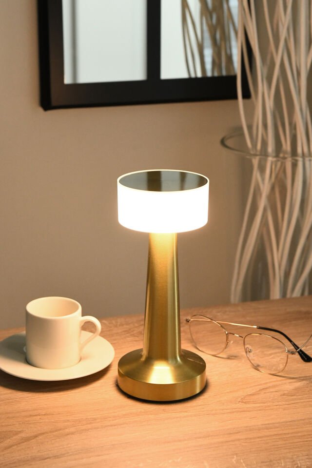 Limeo Dokunmatik Şarjlı Metal Masa Lambası 3 Renk Işık Dekoratif Dimmer Abajur Kablosuz