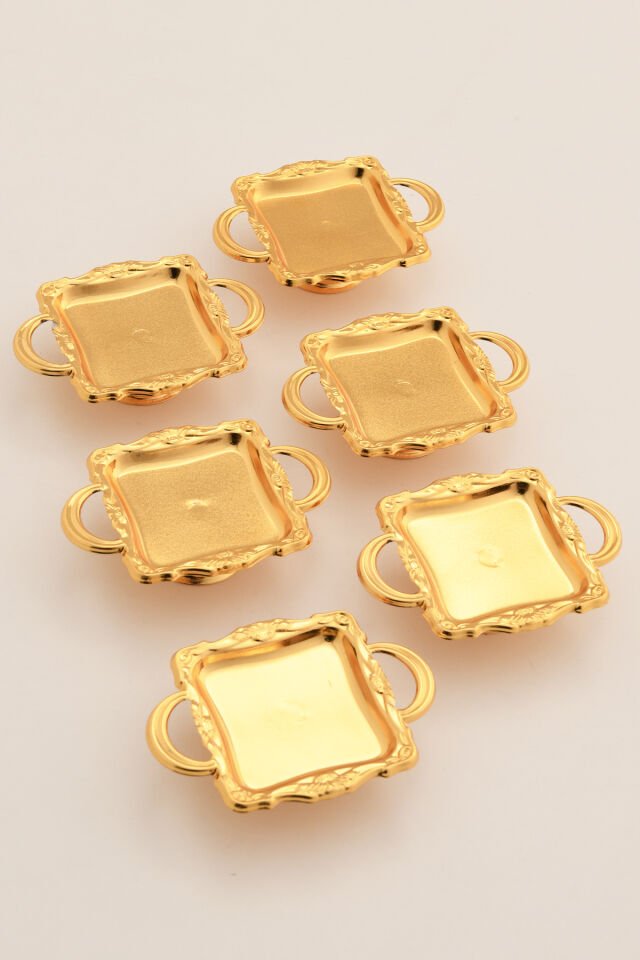 Alloli 6 Parça Şekerlik Lokumluk Gold Ayaklı Kare Sunum Tabağı Sofra Takımı İkram Misafir Servis