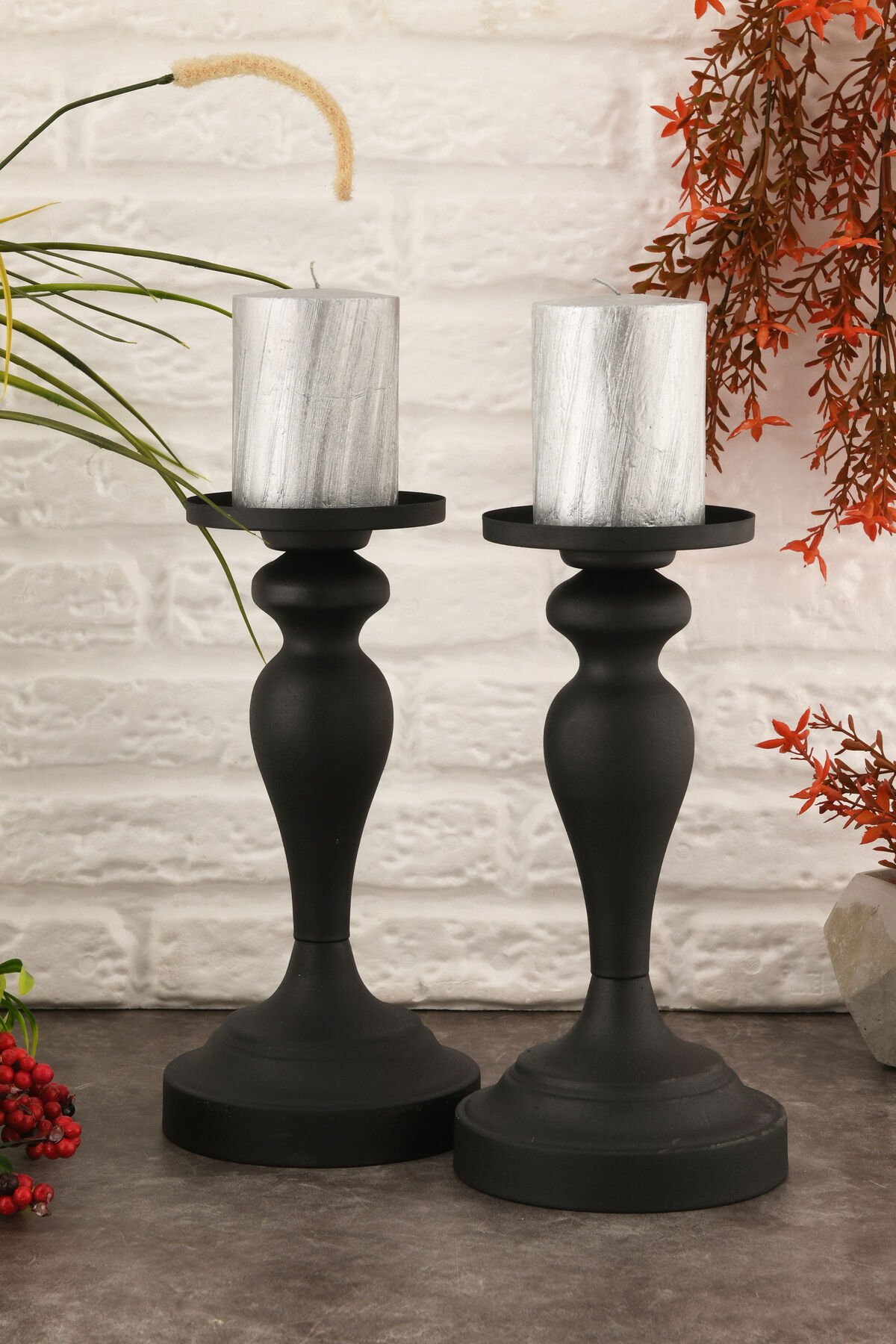 Carlo Siyah Mumluk Dekoratif Şamdan Düz Taban Paslanmaz Kaplama Modern Mum Tutacağı