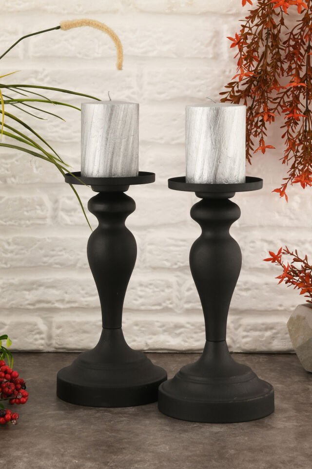 Carlo Siyah Mumluk Dekoratif Şamdan Düz Taban Paslanmaz Kaplama Modern Mum Tutacağı