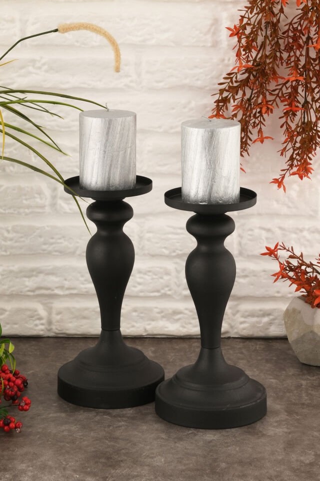 Carlo Siyah Mumluk Dekoratif Şamdan Düz Taban Paslanmaz Kaplama Modern Mum Tutacağı