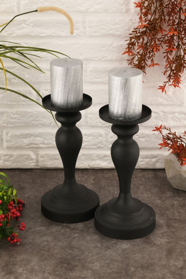 Carlo Siyah Mumluk Dekoratif Şamdan Düz Taban Paslanmaz Kaplama Modern Mum Tutacağı